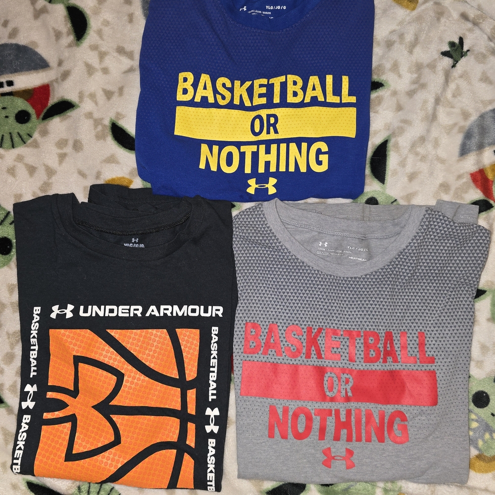 Under Armour Kids Tees - Blue, Black, Gray with Bold Prints